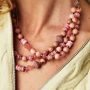 NWT FREE PEOPLE Riverside Beaded Necklace Pink Gold Boho
